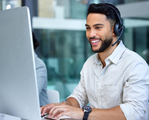Professional on call at computer